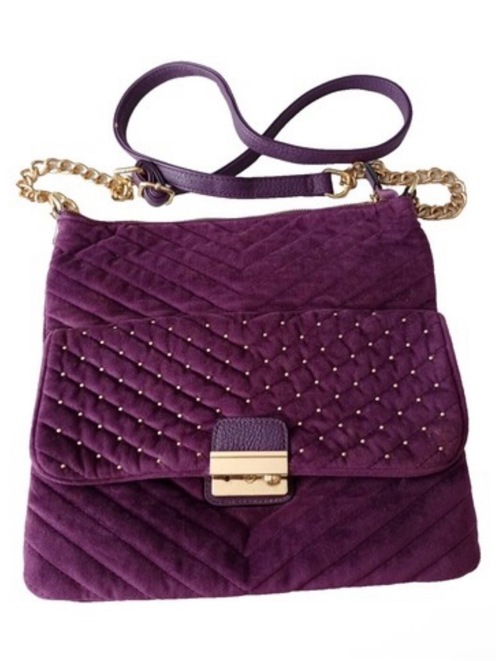 Big Buddha Purple Quilted Crossbody with Gold Chain